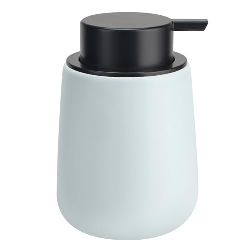 Soap Dispenser Ceramic with Easy-to-Press Pump Hand Lotion Liquid Dispenser for Shampoo Bathroom Kitchen 12 oz - color: Liquid-lightblue
