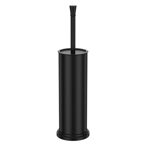 Toilet Brush and Holder Set：304 Stainless Steel Heavy Duty Toilet Bowl Brush，Removable Inner Bowl and Splash Protection，Bathroom Toilet Brush-Dense Bristles for Through Cleaning - color: Black