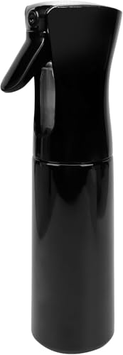 Continuous Spray Bottle for Hair – 2 Seconds of Ultra Fine Mist – Refillable Plastic Water Sprayer for Hair Styling, Cleaning, Plants, Salon, Essential Oil Scents, and More – Black, 200ml