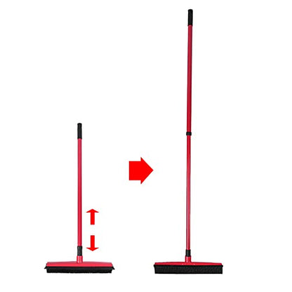 Pet Hair Remover Broom and Rubber Lint Brush Combo Telescopic Handle 26.8 to 47.2 Inches for Dog and Cat Fur Removal Carpet and Hardwood Floor Cleaning Washable Durable Blue Red (Red) - color: Red