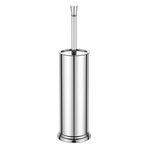 Toilet Brush and Holder Set：304 Stainless Steel Heavy Duty Toilet Bowl Brush，Removable Inner Bowl and Splash Protection，Bathroom Toilet Brush-Dense Bristles for Through Cleaning - color: Chrome