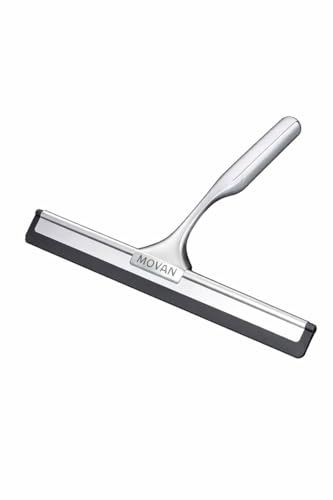 MOVAN Shower Squeegee for Glass Doors with Replacement Silicone Blade – 304 Stainless Steel Frame, 10 Inch, Streak-Free Bathroom Window Wiper with Adhesive Hook, Black