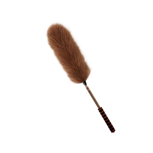 Lambs Wool Extendable Household Cleaning Duster 64" Wall Duster Cleaner with Stainless Steel Long Handle and Extension Pole for Cleaning High Ceiling Fan Interior Roof, Brown - color: Brown, size: 26-64 Inch