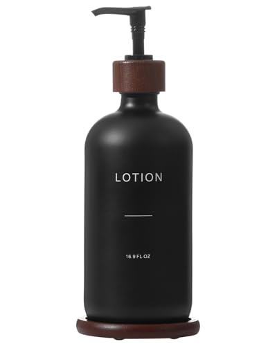 Soap Dispenser Bathroom, Refillable Lotion Dispenser with Tray, Glass Lotion Bottle with Pump, Suitable for Bathroom Countertop Soap Dispensers, Modern Home Decor. (Black) - color: Black L*1