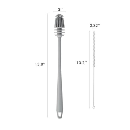 POWCAN Water Bottle Cleaning Brush Set, 1 Reusable Straws Brush & 1 Bottle Cleaning Brush, Fits 18/24/32/40/64/128 oz Insulated Water Bottles, Long Handle Brush, Food-Grade, Water Bottle Accessories