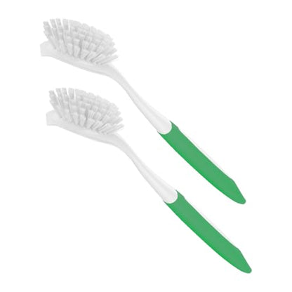 Kitchen Scrub Brush with Handle,2 Pack Kitchen Brush for Cleaning,Dish Scrubber with Stiff Bristles for Sink,Pots,Pans (2, Green) - color: Green