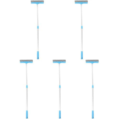 Cabilock 5pcs Household Microfiber Window Cleaner Extendable Pole Dual-Sided Glass Scrubber for Home Bathroom Kitchen Handle Lightweight Design - color: Blue, size: 5PCS