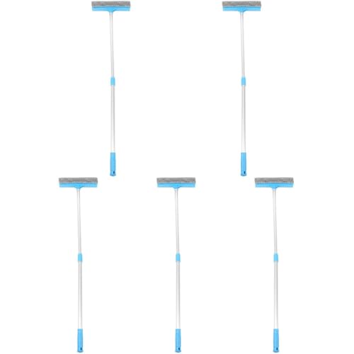 Cabilock 5pcs Household Microfiber Window Cleaner Extendable Pole Dual-Sided Glass Scrubber for Home Bathroom Kitchen Handle Lightweight Design - color: Blue, size: 5PCS