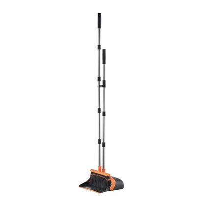VEVOR Broom and Dustpan Set, Heavy Duty Dustpan and Broom Combo with Self-Cleaning Teeth, Metal Upright Standing Dust Pan with Long Handle, Ideal for Home, Restaurant, Office, Dorm, Black+Orange