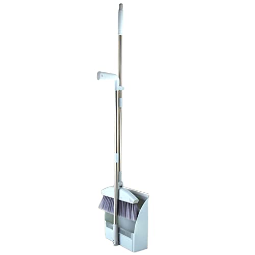 Broom and Dustpan Set with Long Handle, 180 Degree Swivel Broom and Upright Dust Pan with Hair Scraper, Store Sweep Set for Home, Kitchen, Office, Outdoor, Indoor,Blue - color: Blue