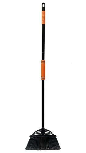 Four-Section Rod Long-Handled Broom,Heavy-Duty Broom, Angle Broom for Outdoor/Indoor（Black+Orange） - color: Black+orange