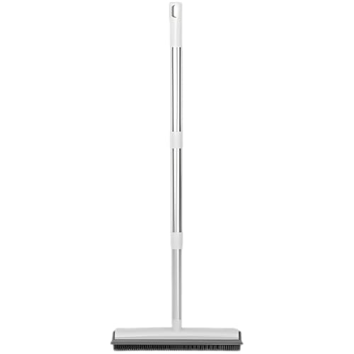 Generic 50.4 in Adjustable Pet Hair Broom with Silicone Squeegee, 12.2 in Head, White Brush for Tile Hardwood Carpet Cleaning