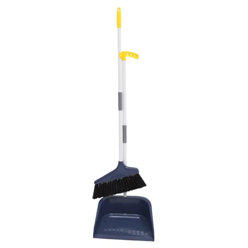 BESTonZON Broom and Dustpan Set for Home Long Handle Dust Pan and Broom for Indoor Outdoor Heavy Duty Broom Dustpan Set for Kitchen Lobby Office Upright Standing Dustpan Blue
