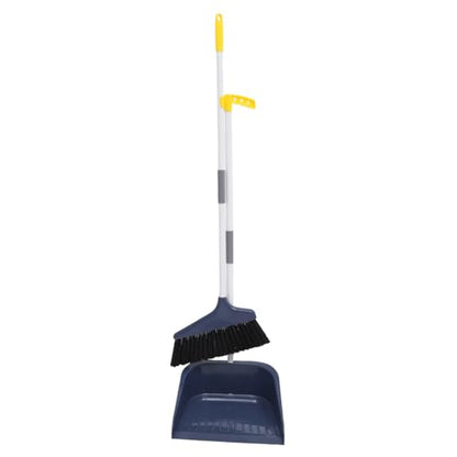 BESTonZON Broom and Dustpan Set for Home Long Handle Dust Pan and Broom for Indoor Outdoor Heavy Duty Broom Dustpan Set for Kitchen Lobby Office Upright Standing Dustpan Blue