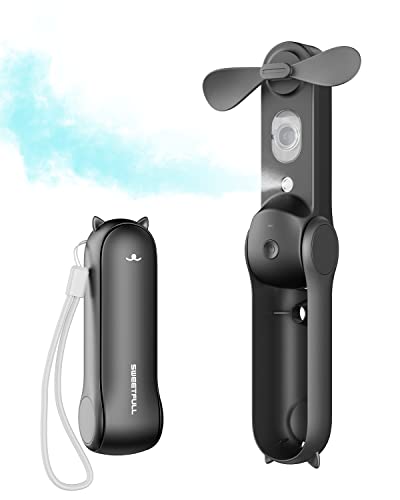 SWEETFULL Misting Fan Portable, Handheld Personal Mister Fans, Small Fan Rechargeable, Mini Spray Water Mist,Kids Women Portable Fans For Travel, Outdoors, Hiking, Camping Home Office (Black) - color: Black