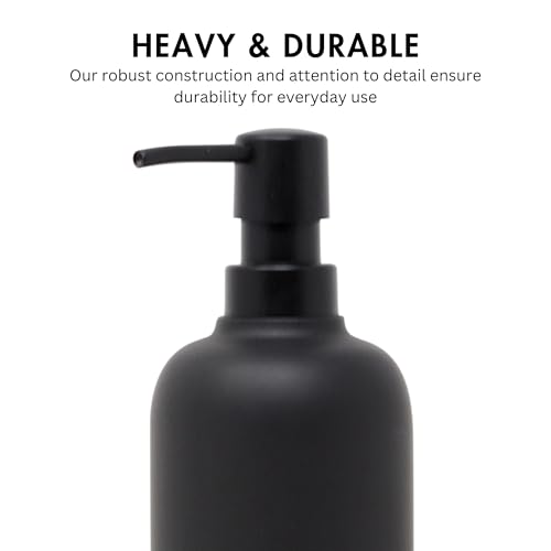 Matte Black Round Soap Dispenser for Kitchen & Bathroom – 15 oz Refillable Resin Pump Bottle for Dish Soap, Hand Soap, Shampoo, Conditioner – Modern Countertop Dispenser with Non-Slip Protective Pads - color: Black, style: Round Soap Dispenser