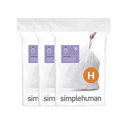simplehuman Code H 60 Count Custom Fit Liners, Drawstring Kitchen Trash Bags, One-by-One Mess-Free Dispense, Extra Thick & Double Seamed, 50% PCR Plastic, 30-35 Liter / 8-9 Gallon, White - size: 60 Count (Pack of 1)