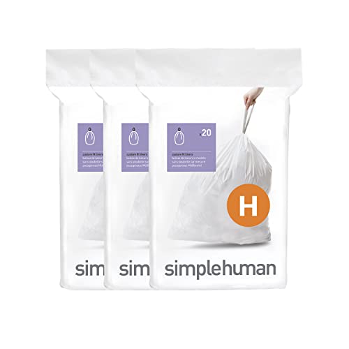 simplehuman Code H 60 Count Custom Fit Liners, Drawstring Kitchen Trash Bags, One-by-One Mess-Free Dispense, Extra Thick & Double Seamed, 50% PCR Plastic, 30-35 Liter / 8-9 Gallon, White - size: 60 Count (Pack of 1)