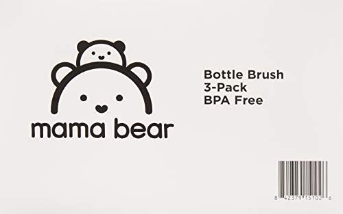 Amazon Brand - Mama Bear Baby Bottle Brush with Nipple Cleaner and Suction Cup Stand, White (Pack of 3) - size: 3 Count (Pack of 1)
