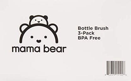 Amazon Brand - Mama Bear Baby Bottle Brush with Nipple Cleaner and Suction Cup Stand, White (Pack of 3) - size: 3 Count (Pack of 1)