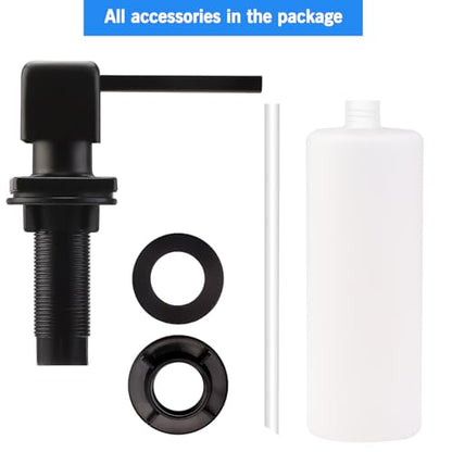 Bulit in Soap Dispenser Matte Black, Soap Dispenser for Kitchen Sink with 17 OZ Above The Sink Refillable Bottle Countertop Pump, Stainless Steel Pump Head Design - color: Matte Black-1