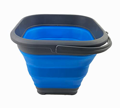 SAMMART 5.5L (1.4 Gallon) Collapsible Square Handy Bucket/Foldable SquareWater Pail/Portable Tub with Handle. (Grey/Blue (Set of 2)) - color: Grey/Blue (Set of 2)