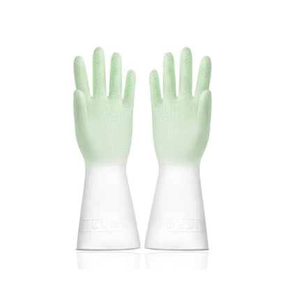 Long Cuff Cleaning Gloves Waterproof Reusable Household Gloves Anti Slip Grip for Kitchen Dishwashing Bathroom Garden Tasks - color: Green, size: Small