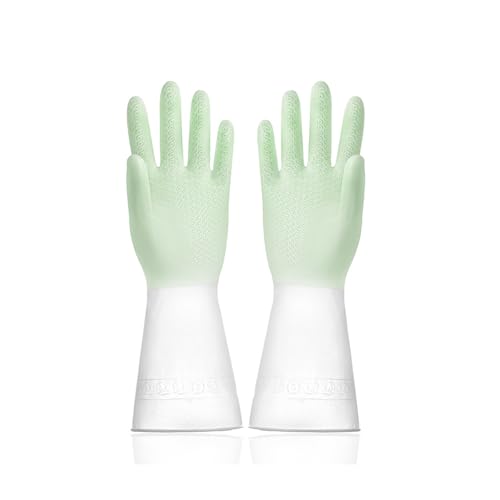 Long Cuff Cleaning Gloves Waterproof Reusable Household Gloves Anti Slip Grip for Kitchen Dishwashing Bathroom Garden Tasks - color: Green, size: Large