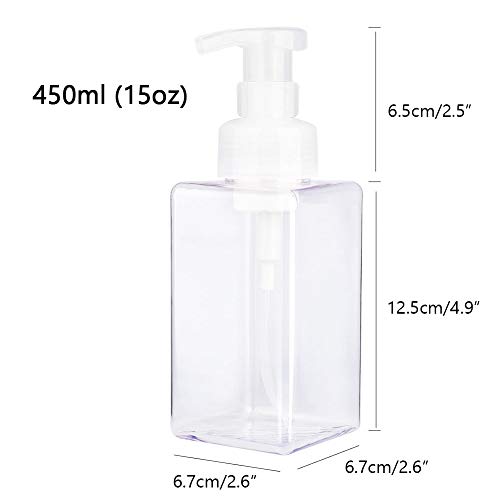 UUJOLY Foaming Soap Dispenser, 450ml (15oz) Refillable Pump Bottle Plastic for Liquid Soap, Shampoo, Body Wash (2 Pcs) (Clear) - color: Clear, size: 15 oz (2 Pack)