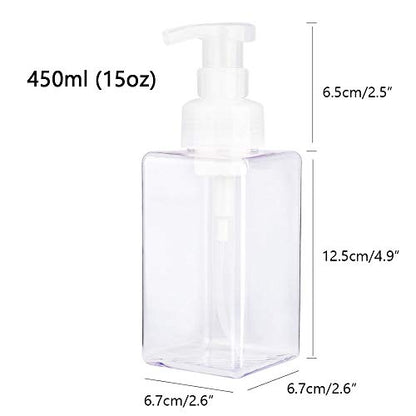 UUJOLY Foaming Soap Dispenser, 450ml (15oz) Refillable Pump Bottle Plastic for Liquid Soap, Shampoo, Body Wash (2 Pcs) (Clear) - color: Clear, size: 15 oz (2 Pack)