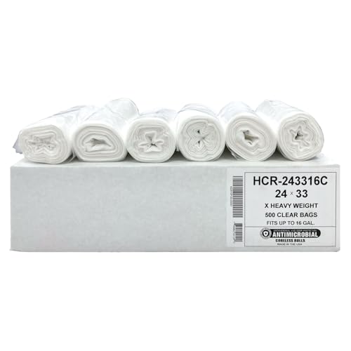 Aluf Plastics High Density Trash Bags, 12-16 Gallon, 500 Count, 16 Micron (eq), 24" x 33", Clear, For Bathroom, Office, Industrial, Commercial, Janitorial, Municipal, & Recycling - color: Clear, style: 12-16 Gal, 16 Micron Equiv, 500 Count