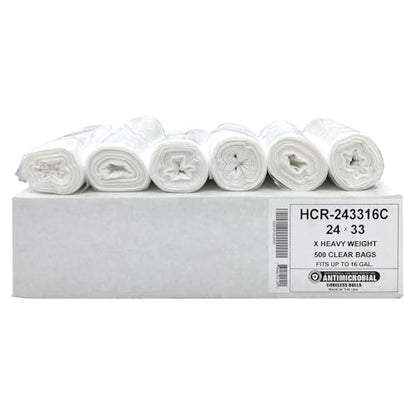 Aluf Plastics High Density Trash Bags, 12-16 Gallon, 500 Count, 16 Micron (eq), 24" x 33", Clear, For Bathroom, Office, Industrial, Commercial, Janitorial, Municipal, & Recycling - color: Clear, style: 12-16 Gal, 16 Micron Equiv, 500 Count