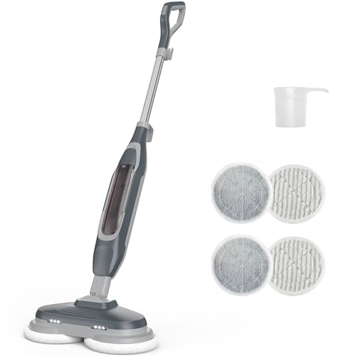 OLIXIS Steam Mop, All-in-One Scrubbing Steam Mops for Floor Cleaning with Rotating Pads, Floor Steamer with 2 LED Lights, 4 Cleaning Modes, Swivel Steering, 16.4 FT Cord, Safe for Hardwood and Tile - color: Modern Grey, size: 14.41"*6.61"*47.24"