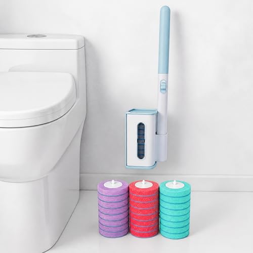 Disposable Toilet Brush, Wall-Mounted Rotating Holder Set, Bathroom Maintenance, Toilet Cleaner（Mixed Fragrance）