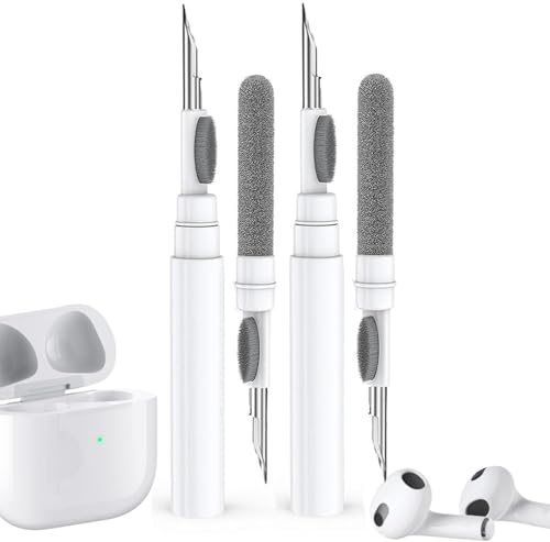 2 Pack Cleaner Kit for Airpods Pro 1 2 3 4, Multi-Function Cleaning Tool with Brush Flocking Sponge for iPad iPhone,Earbuds,Wireless Earphones,Bluetooth Headphones Case,Camera,Laptop - color: 2*White