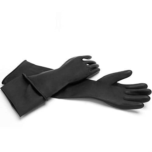Black Rubber Gloves Extra Large, 22" Long Chemical Resistant Gloves, Waterproof Reusable Dishwashing Household Cleaning Safety Work Heavy Duty Industrial Rubber Glove, 1 Pair XXL - color: Reversible, Black+black, size: XXL-1Pair