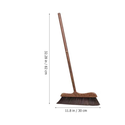 Unomor Wenge Wooden Scrubbing Broom Long Handle Floor Cleaning Broom with Soft Bristle Brush for Dust Removal Indoor Kitchen Patio Courtyard Sidewalk 32.28 X 11.81 X 0.78 in
