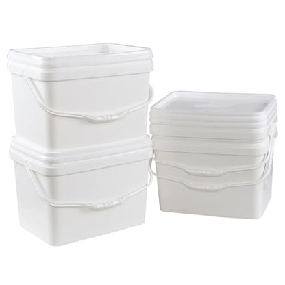 Parlynie 4 Pcs 5 Gallon Plastic Bucket with Lid, Heavy Duty Bucket Pail with Handle for Storage Container Home Household Cleaning (White)