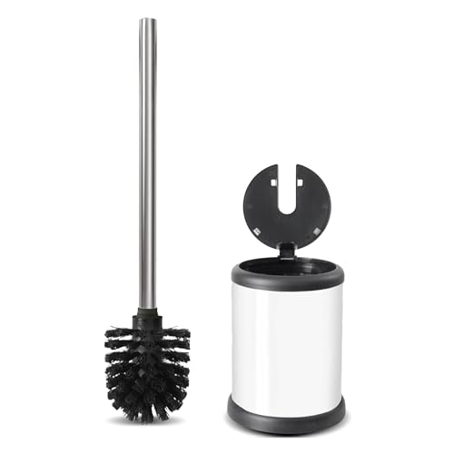 ToiletTree Products Toilet Brush with Lid - Sleek Bowl Brush and Holder - Heavy-Weight Base - Lidded Toilet Bowl Cleaner - White - style: White