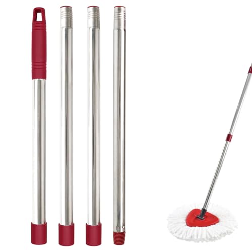 Mop Handle for Ocedar, Mop Handle for O Cedar, Spin Mop Replacement Handle for O Cedar, 4 Section 30" to 58" Mops Handles for Cedar Spin Mops & H2pro Flat Mop - color: Red Stainless Steel