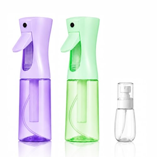 3 PCS Spray Bottles, 2-Pack Continuous Spray Bottles,Fine Water Mist Spray Bottles for Hair 6.8 OZ (200 ML) and 1oz 30ml Travel Spray Bottle Mister (Purple+Green) - color: Purple+Green