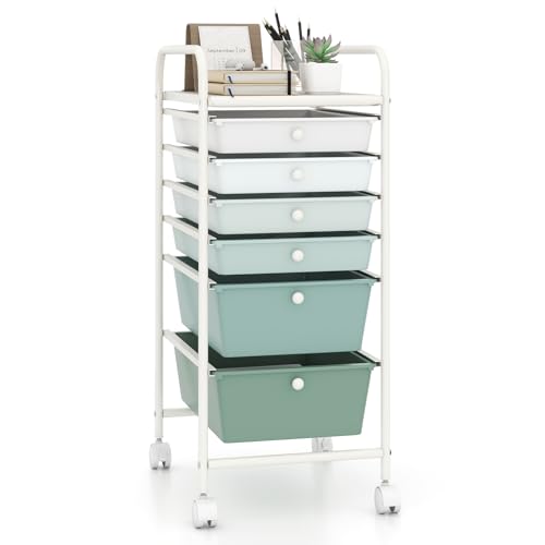 Giantex 6 Storage Drawer Cart Rolling Organizer Cart for Tools Scrapbook Paper Home Office School Multipurpose Mobile Utility Cart, Green Gradient - color: Green Gradient, size: 6 Drawer-13.5"x17"x30"