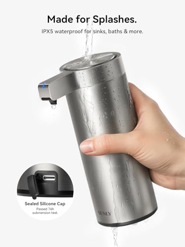 SUNLY Touchless Automatic Soap Dispenser – Clog-Free Pump, 0.2s Fast Sensor, USB-C Rechargeable, Smudge-Resistant Stainless Steel, for Kitchen & Bathroom Soap Dispenser - color: Silver