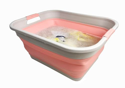 SAMMART 41L (10.8 gallon) Collapsible Plastic Laundry Basket - Foldable Pop Up Storage Container/Organizer - Portable Washing Tub - Space Saving (Grey/Quartz Pink, Rectangular) - color: Grey/Quartz Pink