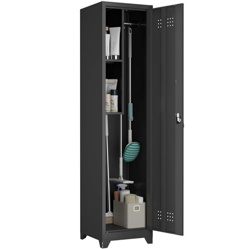 Slim Cabinet for Small Spaces, Metal Bathroom Storage Cabinet with Shelves, Hooks, Narrow Locking Cabinets with 2 Keys, 65” H Tall Storage for Home Office, Living Room, Dining Room, Black - color: 65"h-slim Cabinet / Black