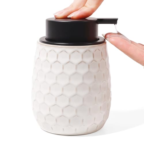 Soap Dispenser, 12 OZ Ceramic Liquid White Hand Soap Dispenser with Honeycomb Design for Kitchen or Bathroom, Refillable Dish Lotion Dispenser, ANTIS'S HOME - color: White, size: Liquid