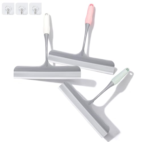 3pcs mini Squeegee Shower Squeegee for Glass Doors, with 3 Adhesive Hooks, Squeegee for Shower Glass Window Cleaning Squeegee Glass Shower Door for Car Window Wiper Mirror Windshield - color: Intermediate Version