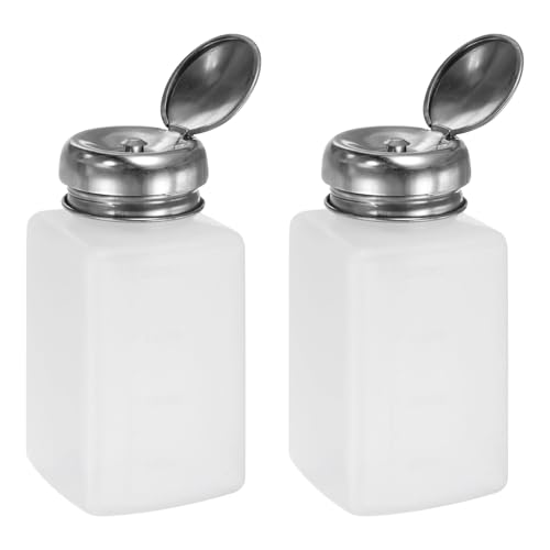 HARFINGTON 2pcs Solvent Alcohol Dispenser 200ml(6.7oz) Push Down Liquid Dispenser Pump Bottle with Sealing Stainless Steel Lid for Acetone Cleanser Polish Remover, White - color: White, size: 200ml 6.7oz