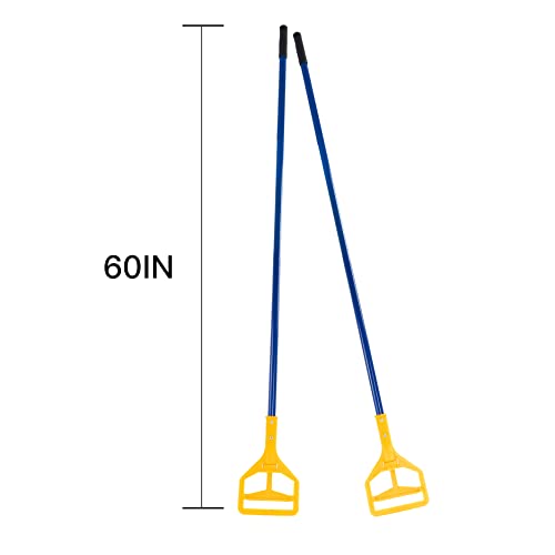 Matthew Cleaning Commercial Quick-Change Iron Mop Handle for Floor Cleaning Heavy Duty Mop Stick Replacement 60inch with Plastic Gripper Wet Mop Handles 12 Packs - color: Yellow Clamp