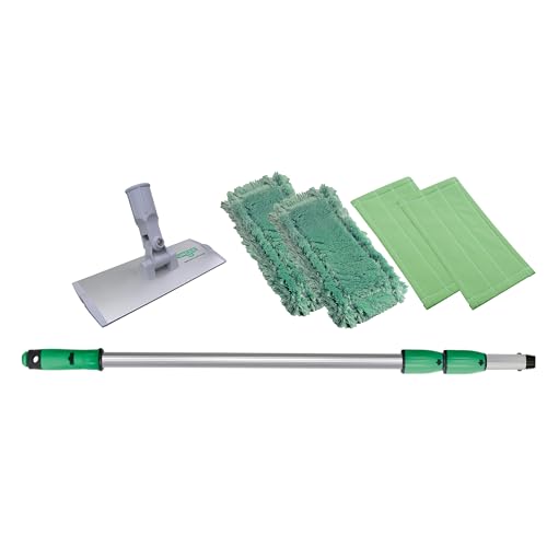 Unger Commercial SpeedClean Starter Kit - Complete Indoor Window Cleaning System with 4 Microfiber Pads and 6 ft Telescopic Pole - WNK04